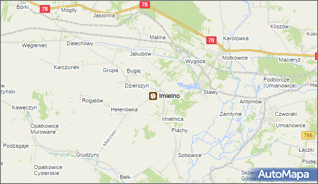 mapa Imielno powiat jędrzejowski, Imielno powiat jędrzejowski na mapie Targeo