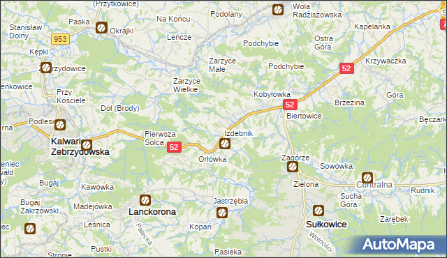 mapa Izdebnik gmina Lanckorona, Izdebnik gmina Lanckorona na mapie Targeo