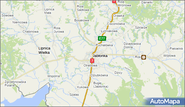 mapa Jabłonka powiat nowotarski, Jabłonka powiat nowotarski na mapie Targeo