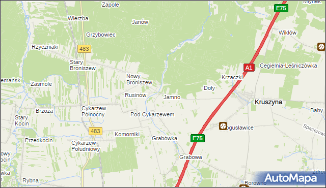 mapa Jamno gmina Mykanów, Jamno gmina Mykanów na mapie Targeo