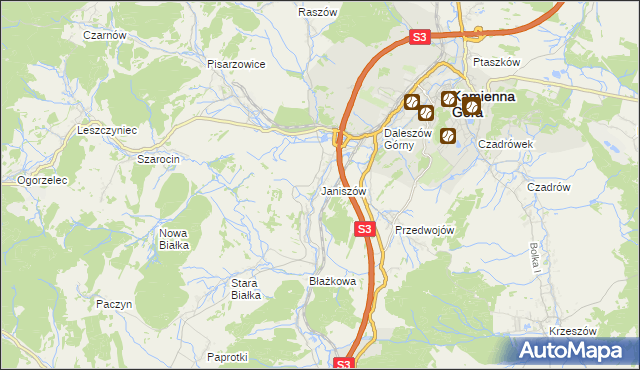 mapa Janiszów gmina Kamienna Góra, Janiszów gmina Kamienna Góra na mapie Targeo