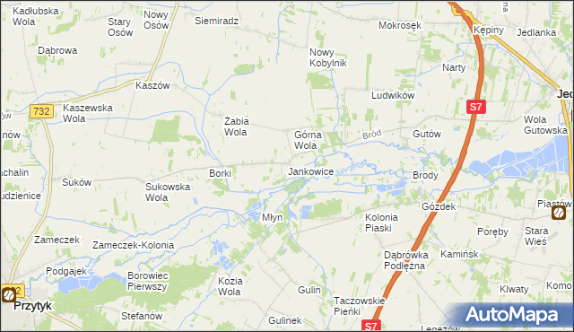 mapa Jankowice gmina Jedlińsk, Jankowice gmina Jedlińsk na mapie Targeo