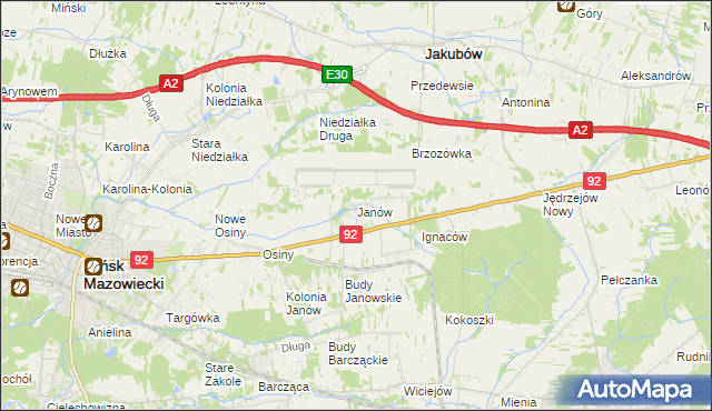 mapa Janów gmina Mińsk Mazowiecki, Janów gmina Mińsk Mazowiecki na mapie Targeo