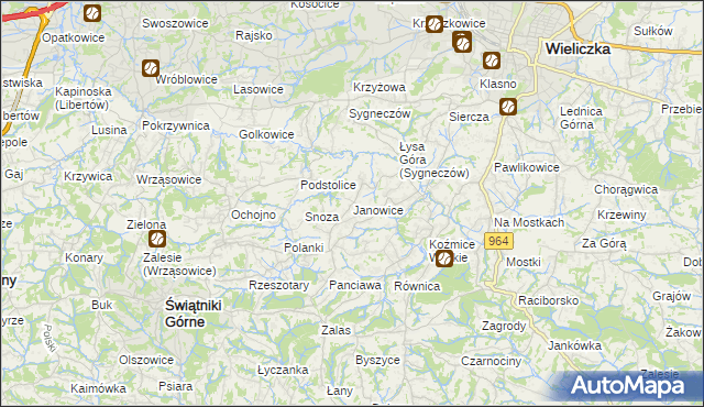 mapa Janowice gmina Wieliczka, Janowice gmina Wieliczka na mapie Targeo