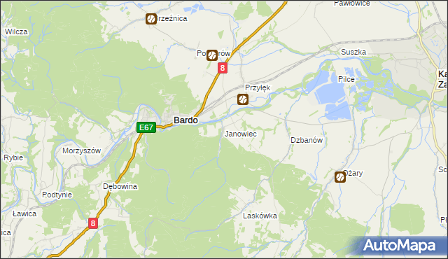 mapa Janowiec gmina Bardo, Janowiec gmina Bardo na mapie Targeo