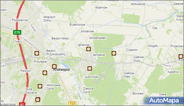 mapa Janówka gmina Andrespol, Janówka gmina Andrespol na mapie Targeo