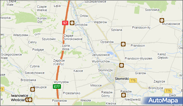 mapa Januszowice gmina Słomniki, Januszowice gmina Słomniki na mapie Targeo