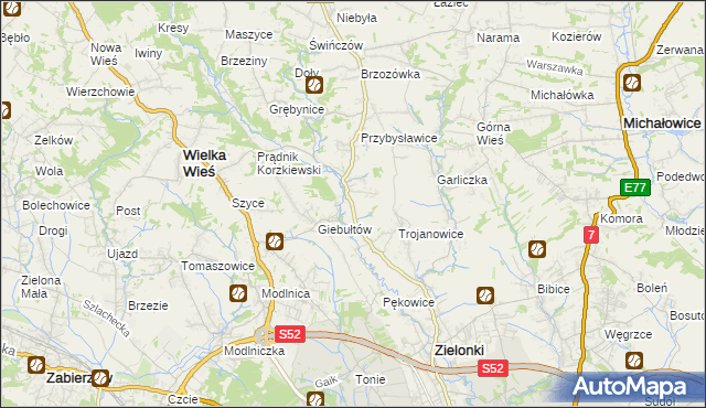 mapa Januszowice gmina Zielonki, Januszowice gmina Zielonki na mapie Targeo