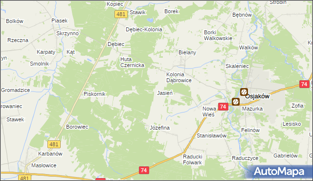 mapa Jasień gmina Osjaków, Jasień gmina Osjaków na mapie Targeo