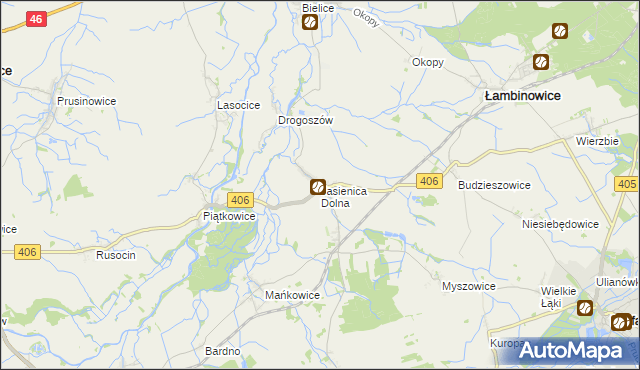 mapa Jasienica Dolna, Jasienica Dolna na mapie Targeo