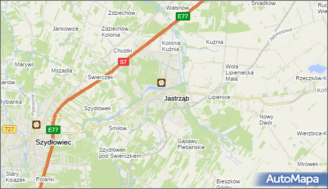 mapa Jastrząb powiat szydłowiecki, Jastrząb powiat szydłowiecki na mapie Targeo