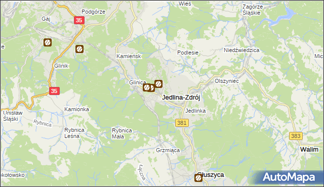 mapa Jedlina-Zdrój, Jedlina-Zdrój na mapie Targeo