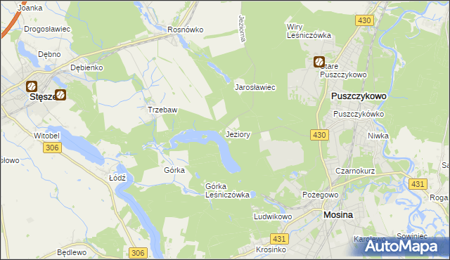 mapa Jeziory gmina Mosina, Jeziory gmina Mosina na mapie Targeo