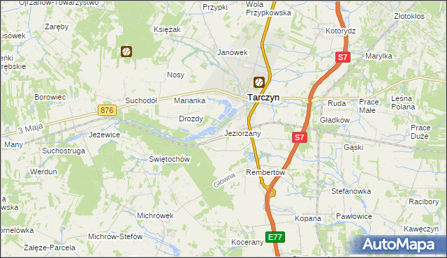 mapa Jeziorzany gmina Tarczyn, Jeziorzany gmina Tarczyn na mapie Targeo