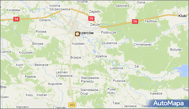 mapa Józefina gmina Szczerców, Józefina gmina Szczerców na mapie Targeo