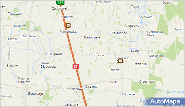 mapa Józefów gmina Goszczyn, Józefów gmina Goszczyn na mapie Targeo
