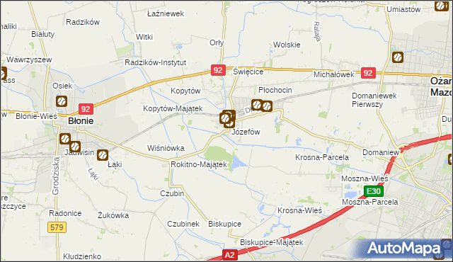 mapa Józefów gmina Ożarów Mazowiecki, Józefów gmina Ożarów Mazowiecki na mapie Targeo