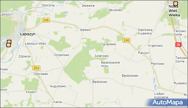 mapa Julianowo gmina Złotniki Kujawskie, Julianowo gmina Złotniki Kujawskie na mapie Targeo