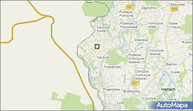 mapa Kaczyce gmina Zebrzydowice, Kaczyce gmina Zebrzydowice na mapie Targeo