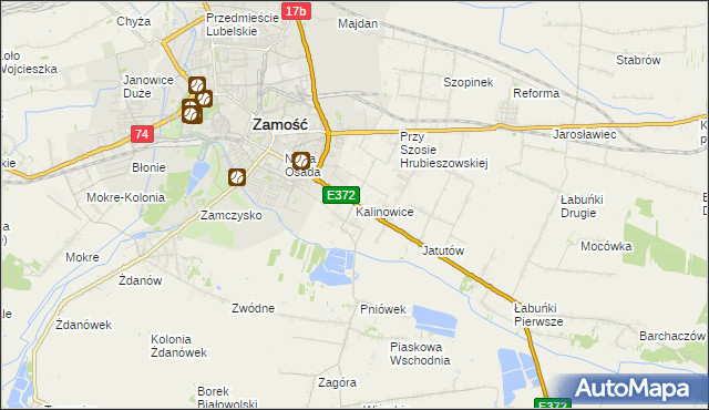 mapa Kalinowice gmina Zamość, Kalinowice gmina Zamość na mapie Targeo