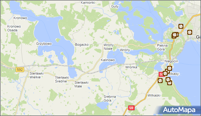 mapa Kalinowo gmina Giżycko, Kalinowo gmina Giżycko na mapie Targeo