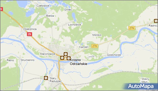 mapa Kamień gmina Krosno Odrzańskie, Kamień gmina Krosno Odrzańskie na mapie Targeo