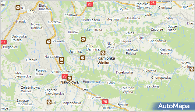 mapa Kamionka Wielka, Kamionka Wielka na mapie Targeo