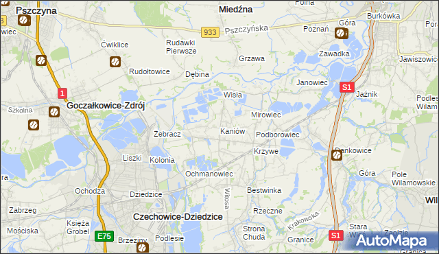 mapa Kaniów gmina Bestwina, Kaniów gmina Bestwina na mapie Targeo