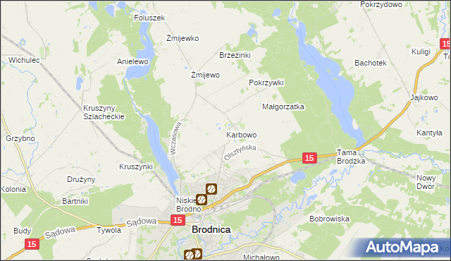 mapa Karbowo gmina Brodnica, Karbowo gmina Brodnica na mapie Targeo