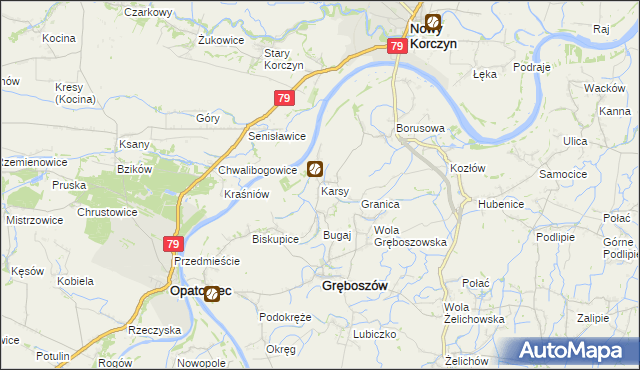 mapa Karsy gmina Gręboszów, Karsy gmina Gręboszów na mapie Targeo