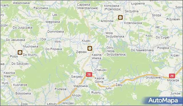 mapa Kasina Wielka, Kasina Wielka na mapie Targeo