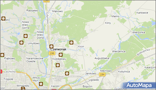 mapa Kicin gmina Czerwonak, Kicin gmina Czerwonak na mapie Targeo
