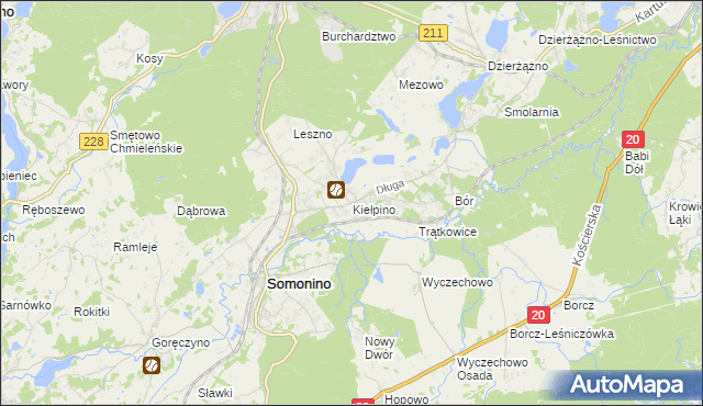 mapa Kiełpino gmina Kartuzy, Kiełpino gmina Kartuzy na mapie Targeo