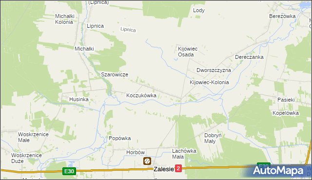 mapa Kijowiec gmina Zalesie, Kijowiec gmina Zalesie na mapie Targeo