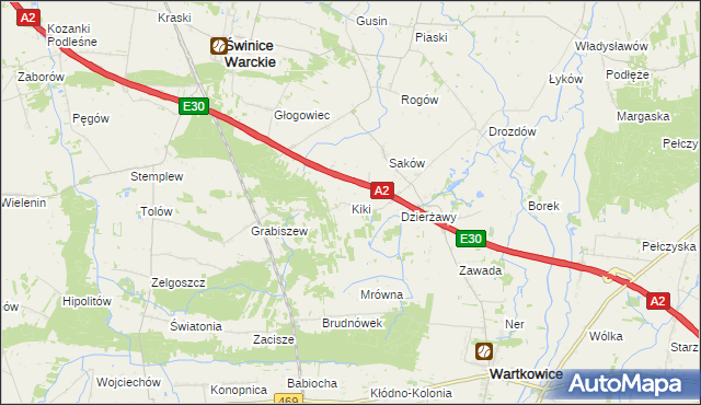 mapa Kiki gmina Wartkowice, Kiki gmina Wartkowice na mapie Targeo