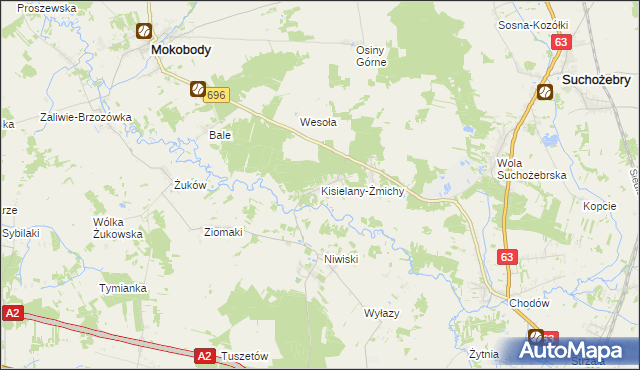 mapa Kisielany-Żmichy, Kisielany-Żmichy na mapie Targeo