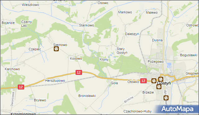 mapa Klony gmina Gostyń, Klony gmina Gostyń na mapie Targeo