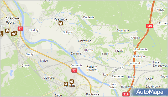 mapa Kłyżów, Kłyżów na mapie Targeo