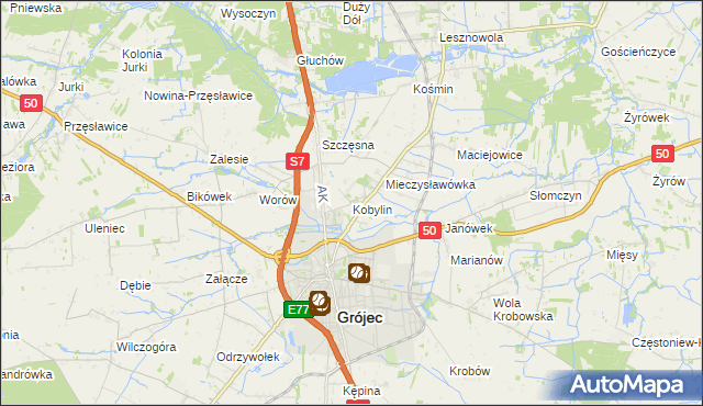 mapa Kobylin gmina Grójec, Kobylin gmina Grójec na mapie Targeo