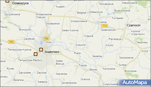 mapa Kobylniki gmina Skalbmierz, Kobylniki gmina Skalbmierz na mapie Targeo