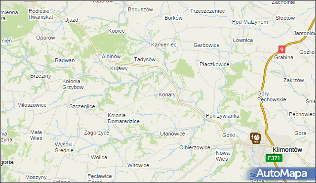 mapa Konary gmina Klimontów, Konary gmina Klimontów na mapie Targeo