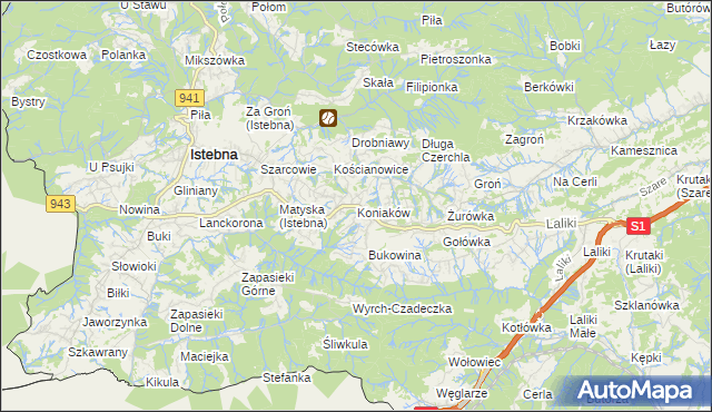 mapa Koniaków, Koniaków na mapie Targeo