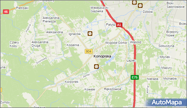 mapa Konopiska powiat częstochowski, Konopiska powiat częstochowski na mapie Targeo