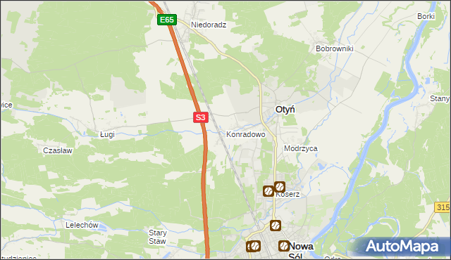 mapa Konradowo gmina Otyń, Konradowo gmina Otyń na mapie Targeo