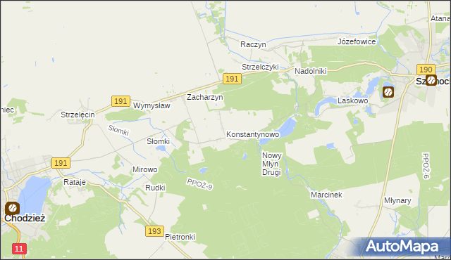 mapa Konstantynowo gmina Chodzież, Konstantynowo gmina Chodzież na mapie Targeo