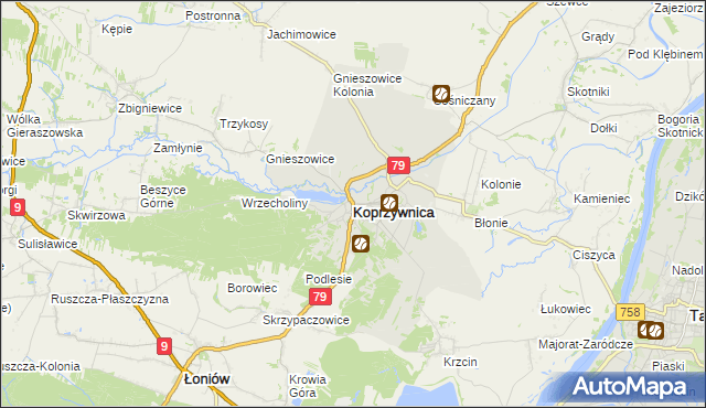 mapa Koprzywnica powiat sandomierski, Koprzywnica powiat sandomierski na mapie Targeo