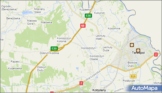 mapa Koroszczyn, Koroszczyn na mapie Targeo