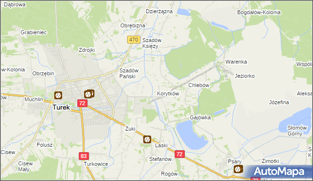 mapa Korytków gmina Turek, Korytków gmina Turek na mapie Targeo