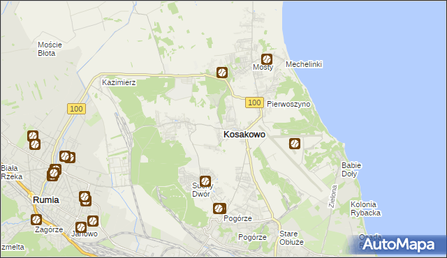 mapa Kosakowo powiat pucki, Kosakowo powiat pucki na mapie Targeo