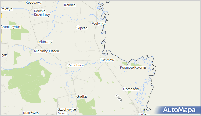 mapa Kosmów gmina Hrubieszów, Kosmów gmina Hrubieszów na mapie Targeo